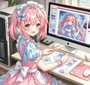 动漫少女-电脑桌前_1