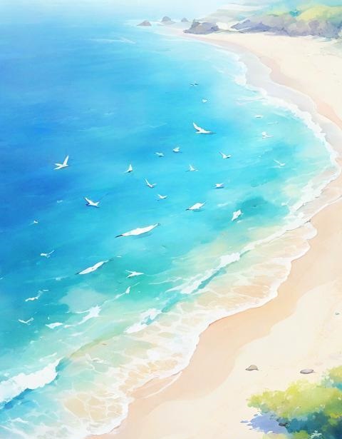 系列-宁静海滩的梦幻水彩画_小插图插图9