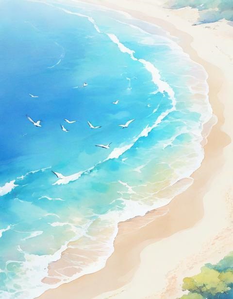 系列-宁静海滩的梦幻水彩画_小插图插图11