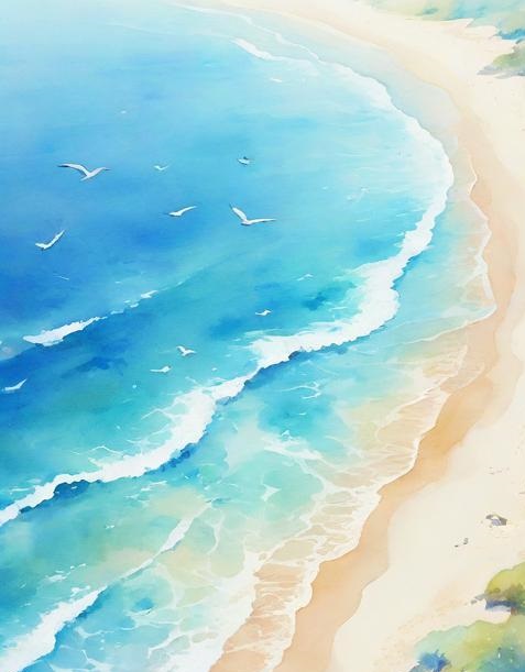 系列-宁静海滩的梦幻水彩画_小插图插图6