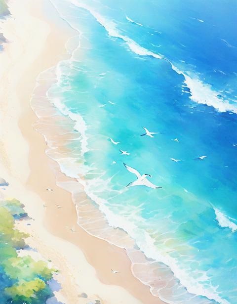 系列-宁静海滩的梦幻水彩画_小插图插图4