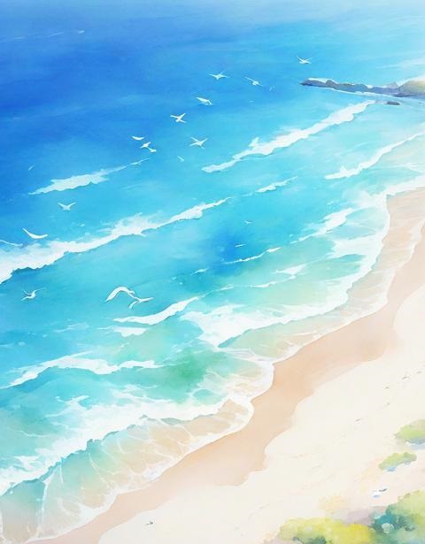 系列-宁静海滩的梦幻水彩画_小插图插图7