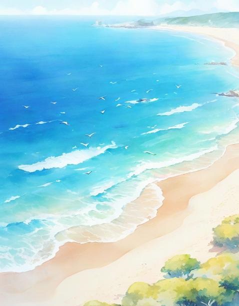 系列-宁静海滩的梦幻水彩画_小插图插图8