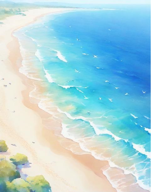 系列-宁静海滩的梦幻水彩画_小插图插图10